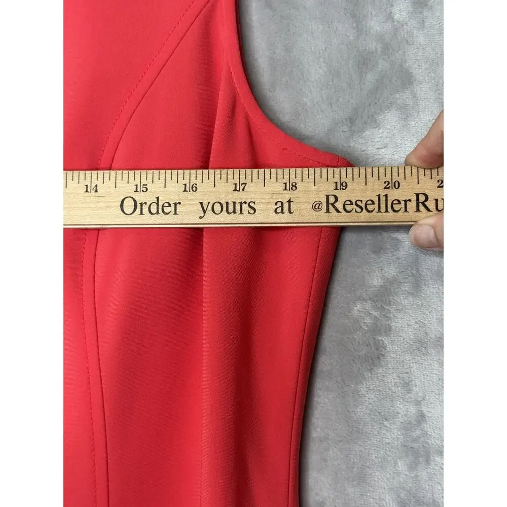 St. John Dress Womens 12 Coral Sheath Sleeveless Ruffle Hem Career Minimalist